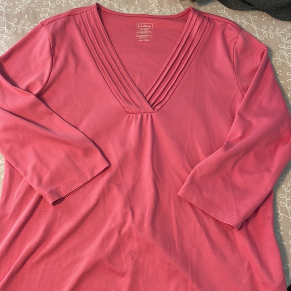 L.L. Bean supima cotton V-neck top size XL pink boxy lagenlook - Picture 5 of 8